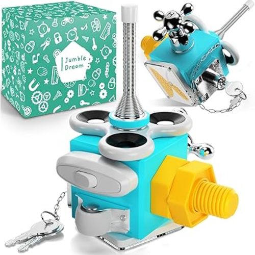 Jumble Dream Busy Cube Sensory Toys for Toddlers is a Handmade Montessori Fidget Cube - Wooden Busy Board Baby Activity Cube Travel Toy for Children with Autism Toys & ADHD 1 2 3