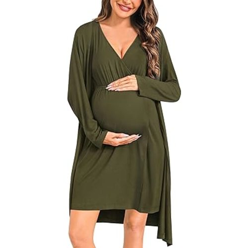 LecGee Maternity Nursing Gown and Robe Sets Womens 3 in 1 Labor Delivery Nursing Nightgowns for Hospital Breastfeeding Dress