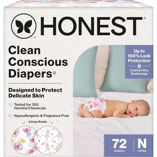 Amazon.com: The Honest Company Clean Conscious Diapers for Delicate Skin, Up to 100% Leakproof Hypoallergenic Fragrance-Free Baby Diapers, Girl Prints, Club Box, Size Newborn, 72 Count (Prints May Vary) : Everything Else