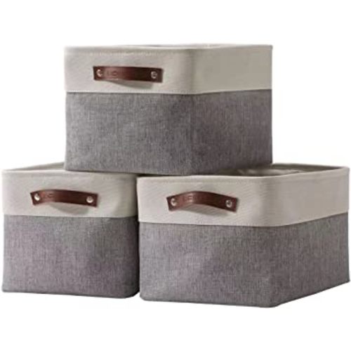 DECOMOMO Storage Bins | Fabric Storage Basket for Shelves for Organizing Closet Shelf Nursery Toy | Decorative Large Linen Closet Organizer Bins with Handles (White, Large - 3 Pack)