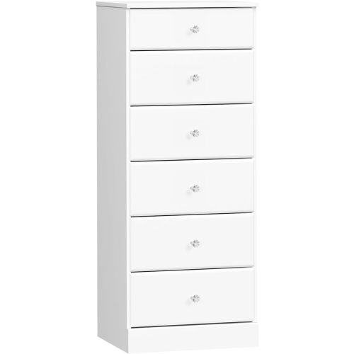 Prepac Astrid Simplistic 6-Drawer Tall Dresser for Bedroom, Functional Chest of Drawers with Acrylic Knobs, 16.5"D x 19.75"W x 50"H, White