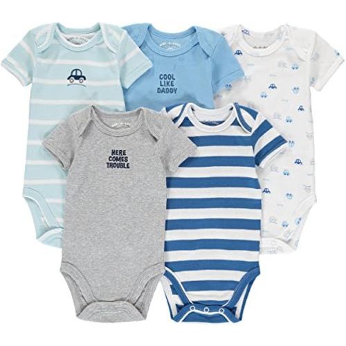 5 Pack Baby Girls' and Boys' Newborn and Infant Cotton Short Sleeve Bodysuits