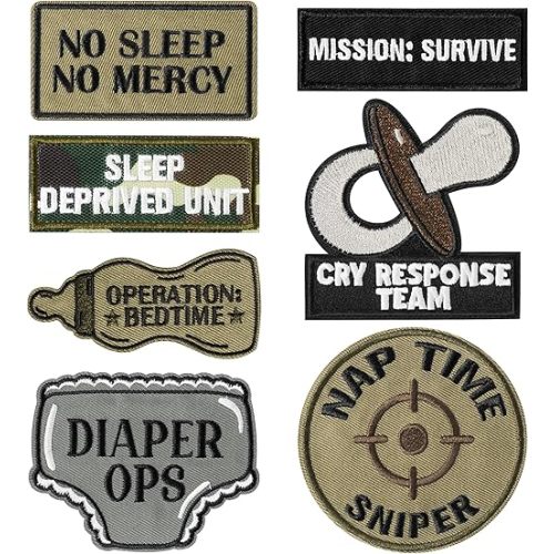 7Pcs Funny Daddy Mommy Tactical Patches with Hook and Loop Cute Pacifier Bottle Sew on Embroidered Applique Repair Emblem Patch Mother's Day Father's Day DIY Crafts Gift for Diaper Bags Lunch Bags Hat