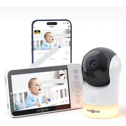 PARIS RHÔNE Video Baby Monitor, 2K UHD WiFi Camera, Night Vision, 5” Smart Baby Monitor with App Control, Motion and Cry Detection, AI Tracking, Three-Way Audio, RGB Night Light, Lullabies