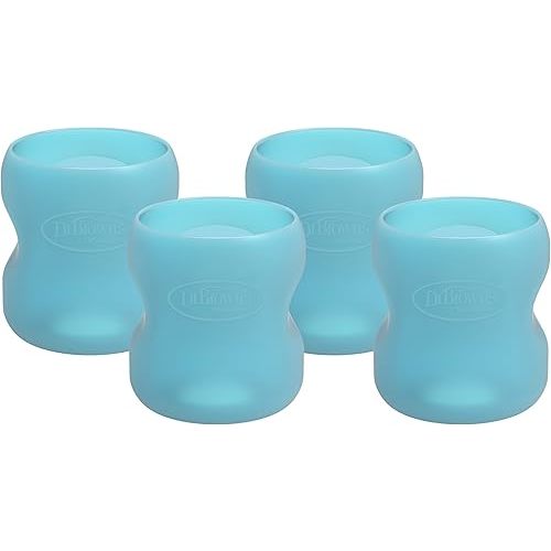 Dr. Brown’s Natural Flow® Options+™ Glass Baby Bottle Sleeves, 100% Silicone, 5 oz, Wide-Neck, Blue (Pack of 4)