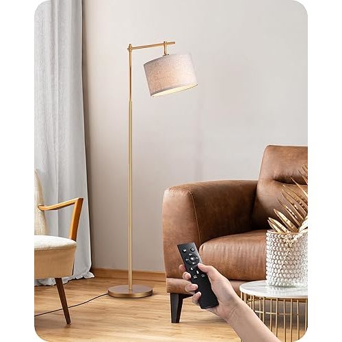 EDISHINE Dimmable Floor Lamp, Standing Lamp with Remote Control, E26 Socket, ARC Floor Lamp with Beige Shade for Bedroom, Living Room, Office, LED Bulb Included (Modern-Gold)