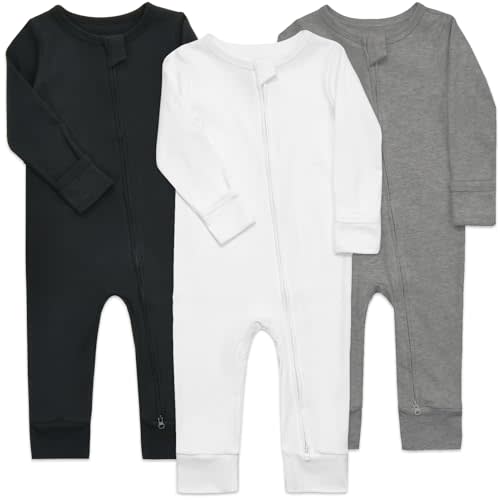 Aablexema 3-Pack Organic Cotton Baby Footless Pajamas with Mitten Cuffs, 2-Way Zipper Romper Sleepers