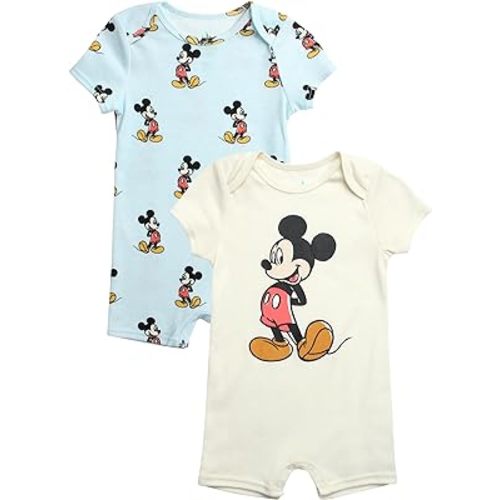 Disney Baby Boys Romper - 2 Pack Short Sleeve Baby Jumpsuit with Snap Closure - Cozy Baby Bodysuit for Boys (Newborn/Infant)