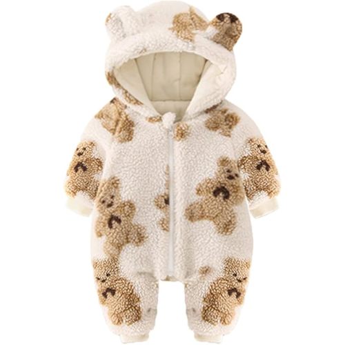 UVIPC Newborn Baby Bear Onesie Baby Fleece Snowsuit Jumpsuit Hooded Footie Thick Winter Outwear for Infant Boys Girls