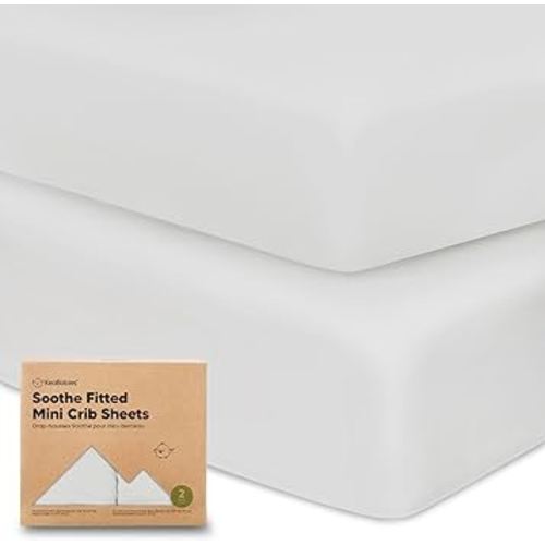 2-Pack Mini Crib Sheets Fitted, Pack and Play Sheets - Organic Cotton Pack N Play Sheets for Pack and Play Mattress, Playard Baby Crib Sheets, Jersey Crib Sheets Neutral for Boys, Girls (French Gray)