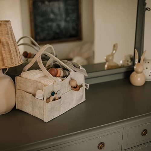 Parker Baby Diaper Caddy - Nursery Storage Bin and Car Organizer for Diapers and Baby Wipes - White - Regular