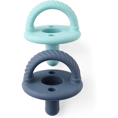 Itzy Ritzy Silicone Pacifiers for Newborn - Sweetie Soother Pacifiers Feature Collapsible Handle & Two Air Holes for Added Safety; for Ages Newborn and Up, Set of 2 in Nautical Navy & Robin's Egg