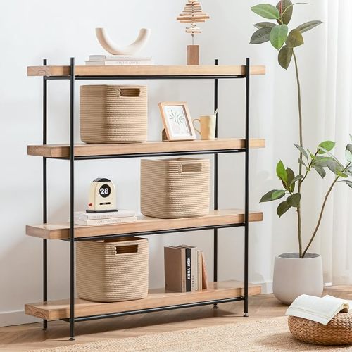 UBBCARE Set of 4 Storage Basket-11 X 10.5 X 10.5 in, Cotton Rope Basket for Shelves, Toys, Book, Cube Storage Bins with Handles, Woven Storage Basket for Organizing, Brown