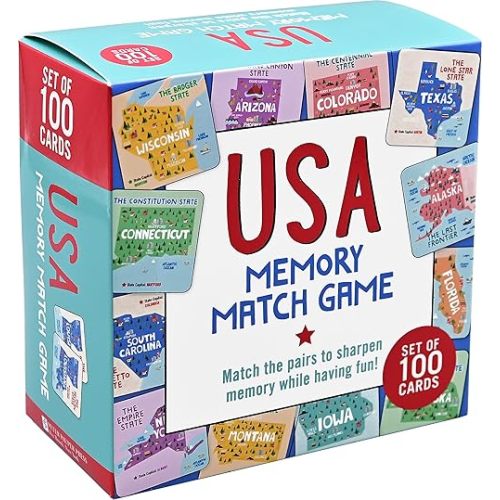 USA Memory Match Game (Set of 100 cards) Hardcover – July 24, 2023
