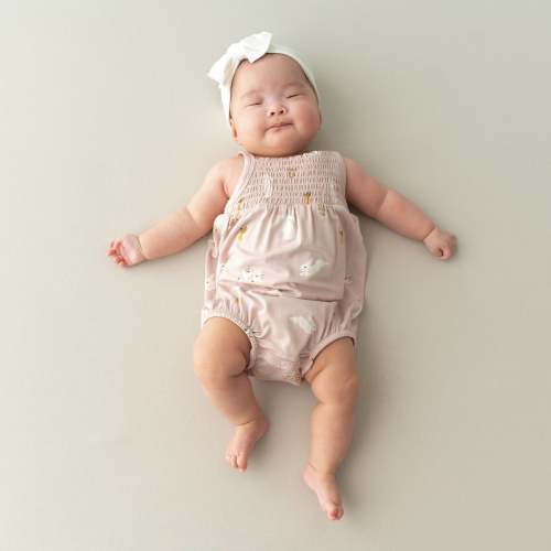 Smocked Bubble Romper in Blush Rabbit