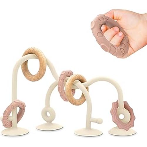 Baby Suction Cup Sensory Toy - Gentle 24hr Adhesion Montessori Sensory Teething Highchair Toy Gift for 0-6 6-12 Months Babies, Interactive Silicone Bath Teether Toys for Infants, Toddlers