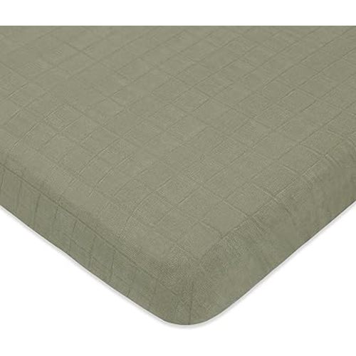 Babyletto 100% Organic Cotton Mini Crib Sheet, GOTS-Certified, Fitted 360°, Ultra-Soft and Breathable Muslin - Matcha Green