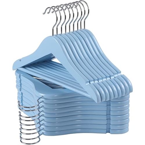 Kids Wooden Hangers 20 Pack, Blue Wooden Baby Hangers with Smooth Finish, Solid Wood Childrens Hangers for Clothes, Precisely-Cut Sleek Notches & Swivel Hook Baby Clothes Hangers for Closet