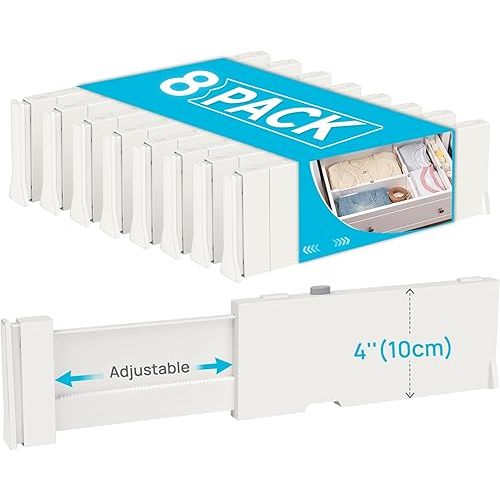 Vtopmart Drawer Dividers for Clothes 8 Pack, Adjustable 4" High Expandable from 11.6"-17" Dresser Drawer Organizer, Plastic Drawers Separators for Dresser, Baby Clothes, Kitchen and Office Storage