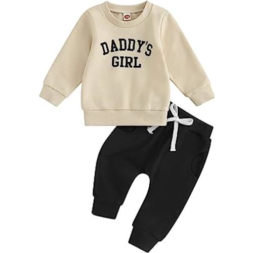 Socutebabe 2Pcs Set Infant Baby Girl Fall Clothes Daddys Girl Long Sleeve Crewneck Sweatshirt+Joggers Pants Winter Outfit Set