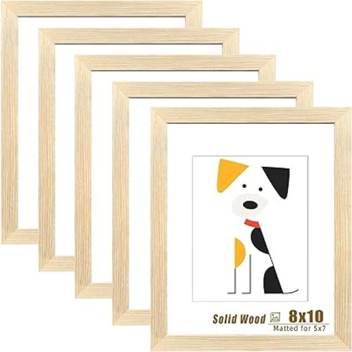 LUCKYLIFE 8x10 Picture Frame Solid Natural Wood, Display 5x7 photo with Mat or 8x10 without Mat for Wall Hanging and Tabletop, Set of 5