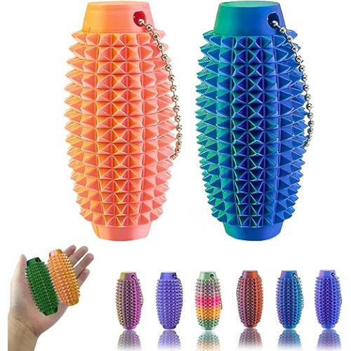 2PCS Upgrade Little Ouchies Pain Stim Fidget, 3D Printed Fidget Toys Anxiety Relief Items, Grippie Stim Keychain, Stim Toys for Autistic Adults, Hard Spiky Sensory Toys, Novelty Gifts for Friends