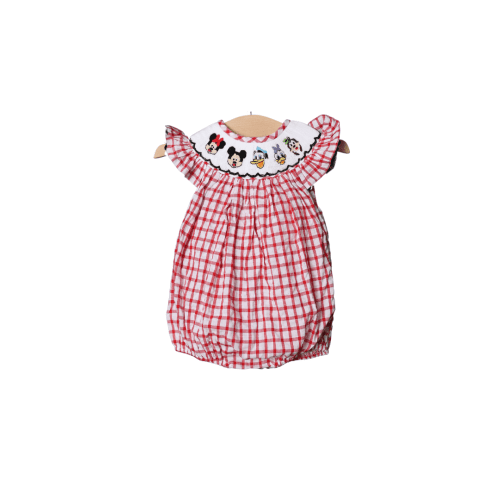 Smocked Mouse and Friends Red Windowpane Bubble
