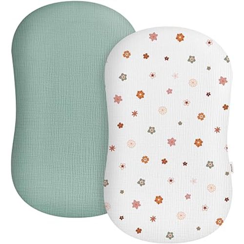 Muslin Baby Lounger Cover 2 Pack, Soft Breathable Newborn Lounger Pillow Cover for Boys Girls Infant