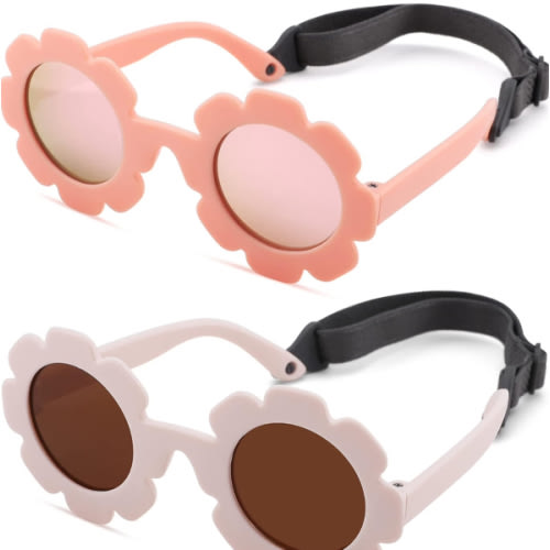 Polarized Baby Sunglasses with Strap – Flexible Flower Shaped Sunglasses for Toddler & Infant Age 0-24 Months