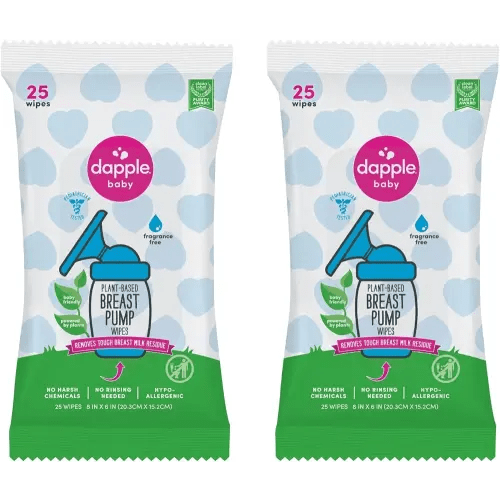 Dapple Baby Breast Pump Cleaner Wipes, Fragrance Free, 25 Count (Pack of 2) - Travel Breast Pump Cleaning Wipes Made in The USA