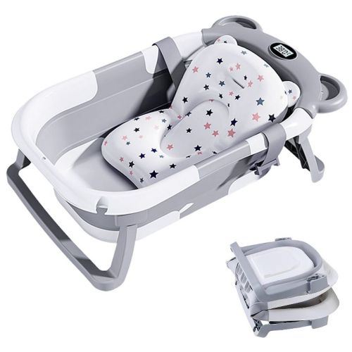 Babybond Collapsible Baby Bathtub For Infants And Toddlers With Thermometer& 1 Soft Floating Cushion Portable Travel Baby Tub,gray