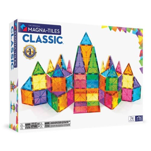 MAGNA-TILES Clear Colors 74pc Set: Educational Magnetic Construction for Math, Shapes, Engineering & Creativity