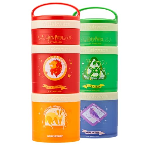 Whiskware Harry Potter Stackable Snack Containers for Kids and Toddlers, 3 Stackable Snack Cups for School and Travel, House Set, (Pack of 2)