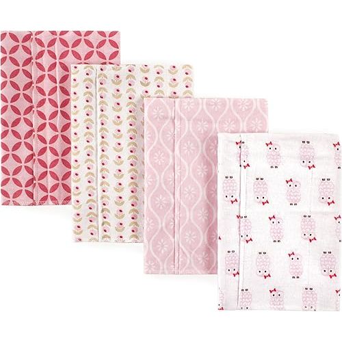 Hudson Baby Unisex Baby Cotton Flannel Burp Cloths, Pink Owls, One Size