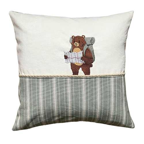 Embroidered Nursery Pillow, Adventure Bear, Toddlers Bedroom Pillow Cover, Outdoor Life, Adventure Nursery Decor, Hiking Bear, Cute Bear