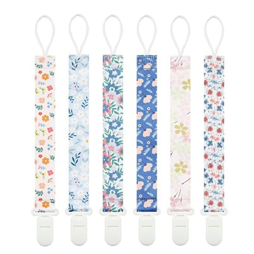 Floral Pacifier Clips 6 Pack Holder Clips for Pacifiers, Binky and Teethers(Flower)