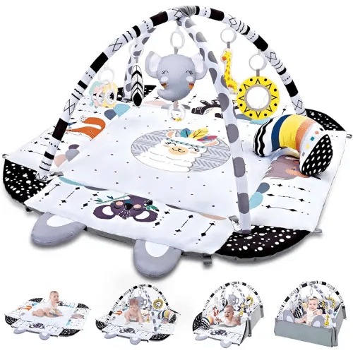 Baby Gym Play Mat, 8-in-1 Tummy Time Mat & Activity Gym, Washable Ball Pit, Infant Play Mat with Detachable Toys for Sensory Exploration and Motor Skill Development