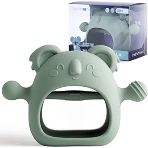 Hanmoon Koala Teething Toys for Babies 3+ Months, Never Drop Silicone Teether for Babies 6-12 Months, BPA Free Baby Teether for Sucking Needs and Soothing Sore Gums, PVC Free Baby Pacifier (Sage)