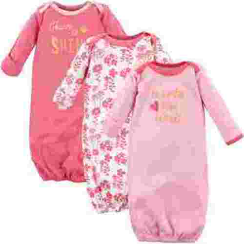 Luvable Friends Newborn Infant Girl's Cotton Long-Sleeve Sleep Gowns Multipack, Worth The Wait, 0-6 Months