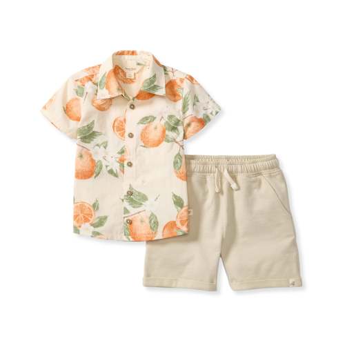 Dubrovnik Oranges Matching Button Down Shirt & Shorts Set, 0-3 months