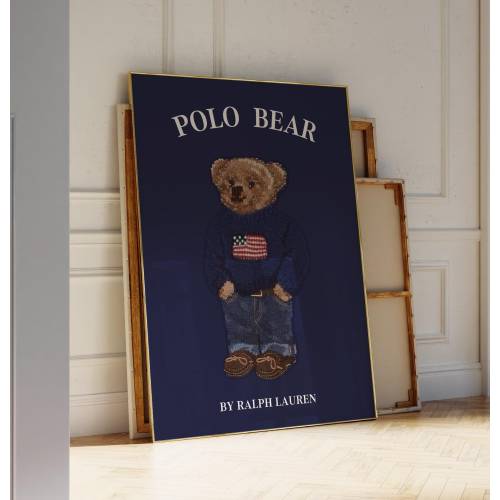 Polo Bear Poster Fashion Magazine Poster, Vintage Fashion Magazine Poster Printable Polo Ralph Lauren Wall Art Luxury Fashion Art Blue Bear