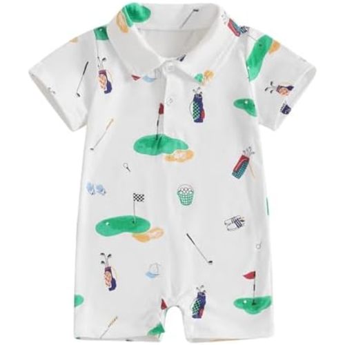Baby Boy Jumpsuit Golf Outfit Short Sleeve Romper Turn Down Collar Button Up Polo Shirt Newborn Summer Clothes