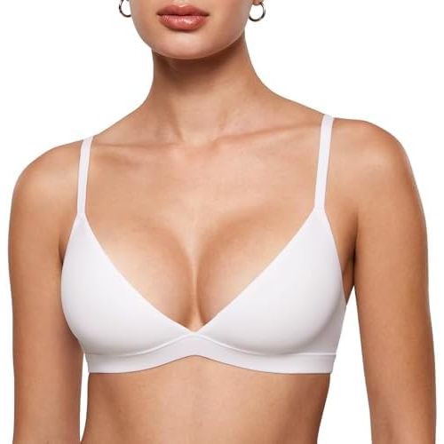 INLYRIC Women's Inbarely Triangle Bralette Plunge Unlined Seamless Bra No Underwire Sexy Comfortable Everyday