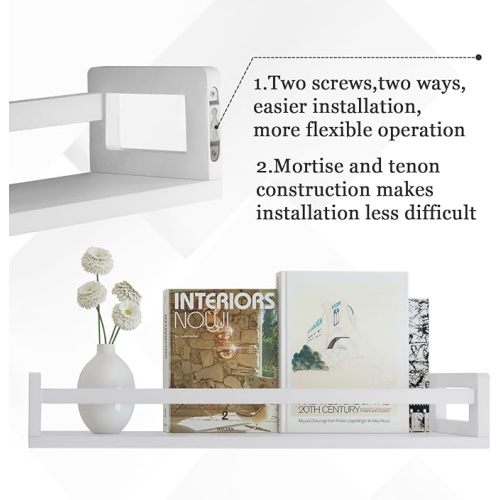 Floating Nursery Book Shelves for Wall, 23.6 Inch Nature Solid Wood Wall Mounted Bookshelf Set of 3, Hanging Bookshelves for Kids Room, Bedroom Nursery Decor and Book Storage (White)