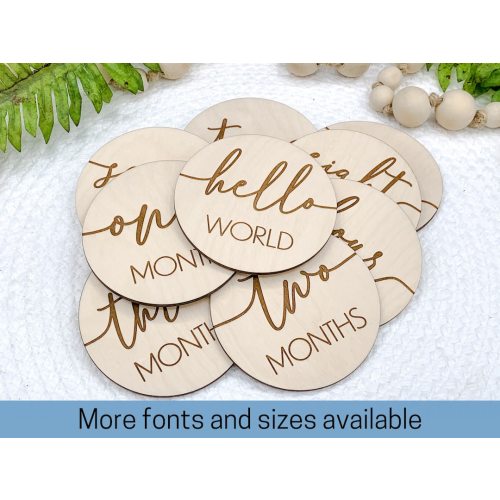 Baby Monthly Milestone Marker Discs with Personalization, Engraved Wood Monthly Milestone Markers