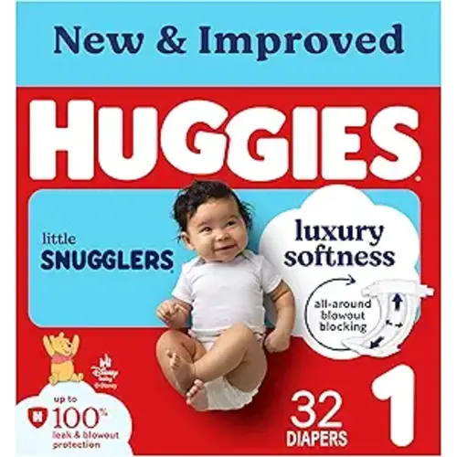 Huggies Size 1 Diapers, Little Snugglers Baby Diapers, Size 1 (8-14 lbs), 32 Count, Packaging May Vary