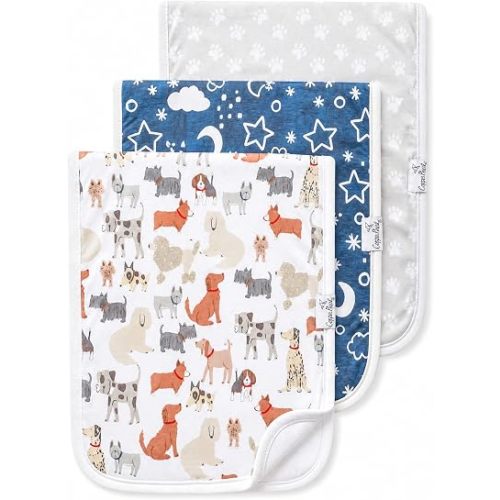 Copper Pearl Premium Baby Burp Cloths - 3-Pack Large Cotton Burp Cloths, Extra Soft Spit Up Rags with 3 Absorbent Layers, Perfect for Baby Boy and Baby Girl Gifts (21" x 10" Size, Rufus Set)
