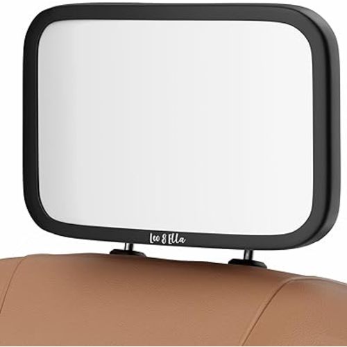 Leo and Ella - Baby Car Mirror | Extra Large Ultra Clear Infant View | Crash Tested Shatterproof Design w/360° Adjustable Mount | Premium Car Seat Mirror for Baby Rear Facing | Certified Crash Tested
