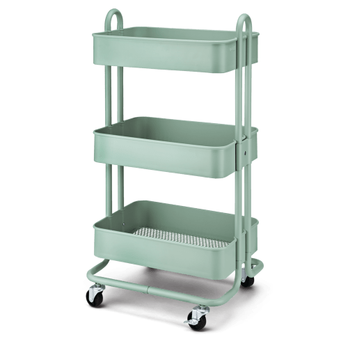 type A Momentum Steel 3-Tier Utility Cart with 4 Wheels, Eucalyptus