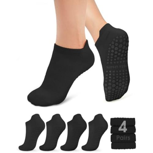 yeuG 4/6 Pairs Pilates Socks for Women Non Slip Grip Socks Yoga Socks Ankle Grippy Socks Woman for Barre, Hospital, Barefoot